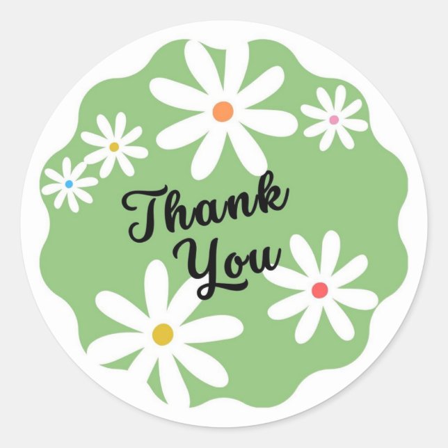 Green Minimalistisch Aesthetic Daisy Blume Danke Runder Aufkleber (Vorderseite)