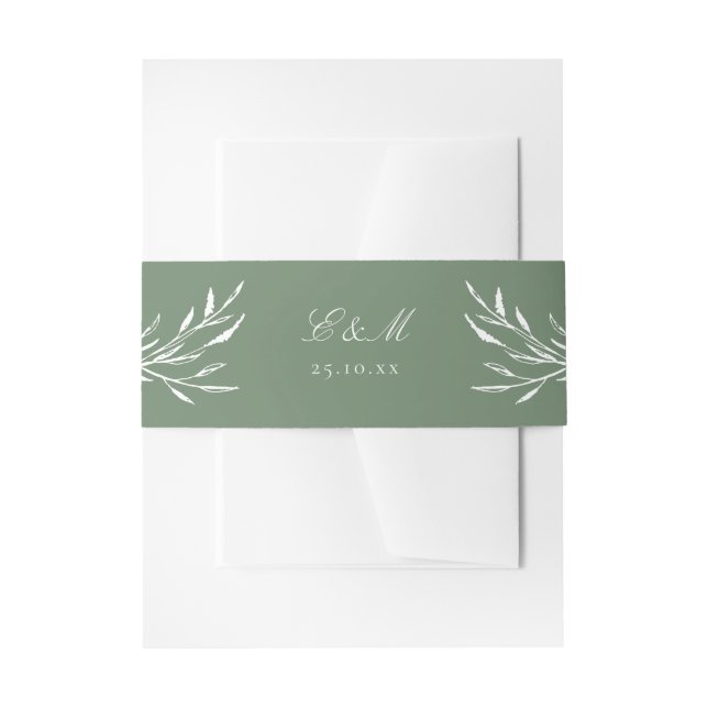 Green Minimalistisch Boho Botanic Script Monogram Einladungsbanderole (Vorderseite Beispiel)