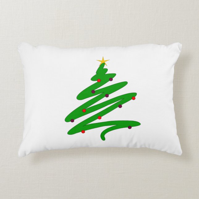 Green Minimalistisch Christmas Tree Doodle Dekokissen (Vorderseite)