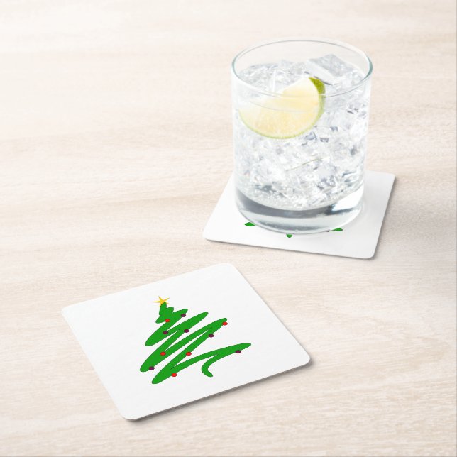 Green Minimalistisch Christmas Tree Doodle Rechteckiger Pappuntersetzer (Vor Ort)