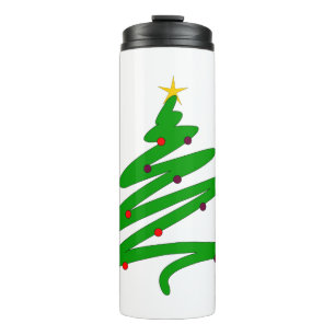 Green Minimalistisch Christmas Tree Doodle Thermosbecher
