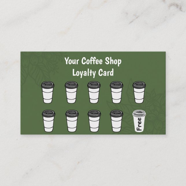 Green Minimalistisch Coffee Loyalty Card Treuekarte (Vorderseite)