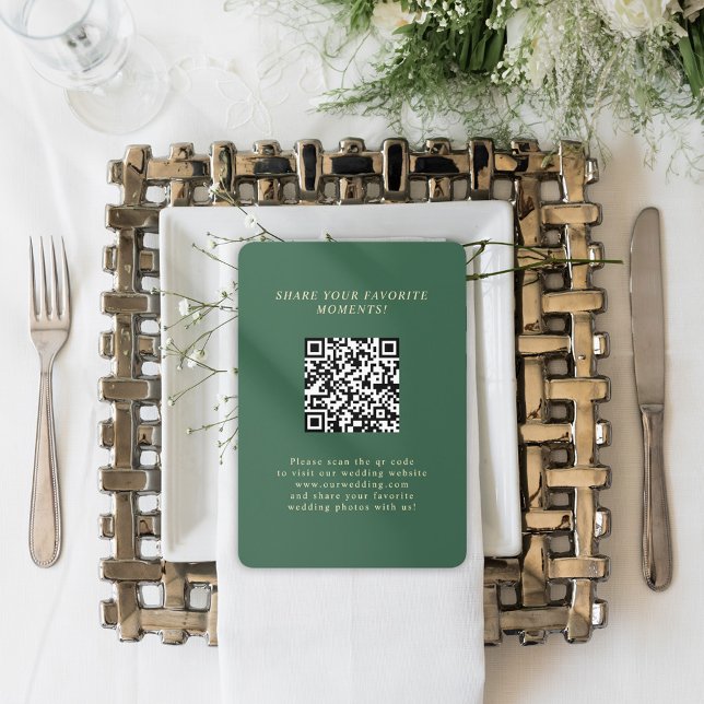 Green Minimalistisch Elegant QR Code Hochzeiten Fo Begleitkarte (Green Minimalist Elegant QR Code Wedding Photos Enclosure Card)