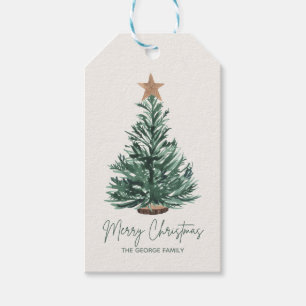 Green Minimalistisch Vintage Weihnachtsbaum Urlaub Geschenkanhänger
