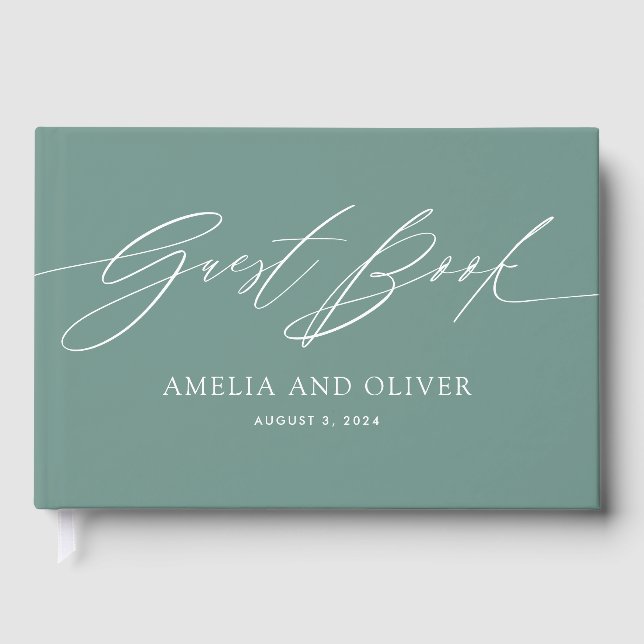 Green Minimalistisch Wedding Guest Book Gästebuch (Vorderseite)