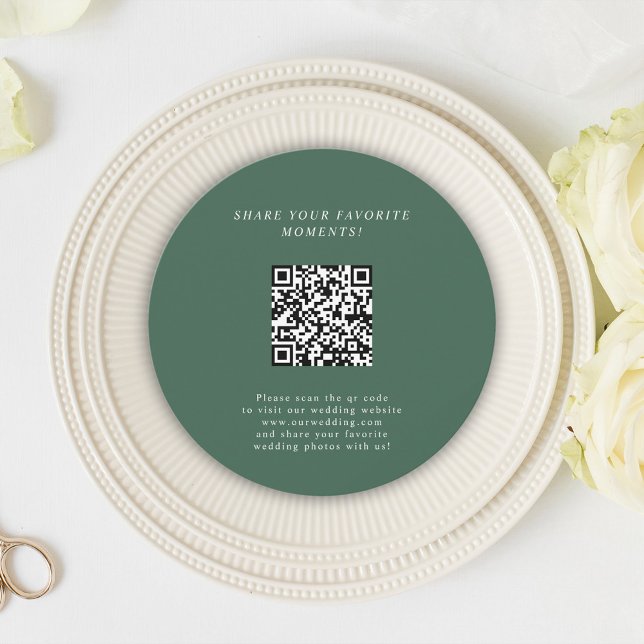 Green Minimalistisch Wedding QR Code Umschließungs Einladung (Green Minimalist Wedding QR Code Enclosure Card)