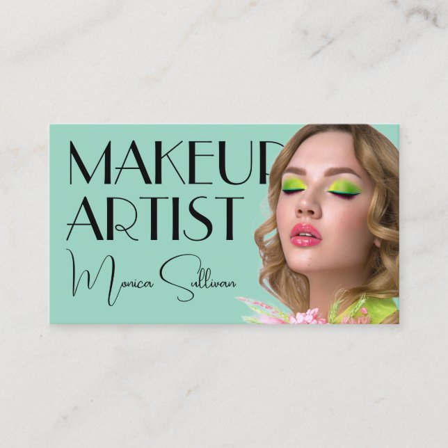 Green mint tone makeup artist visitenkarte (Vorderseite)