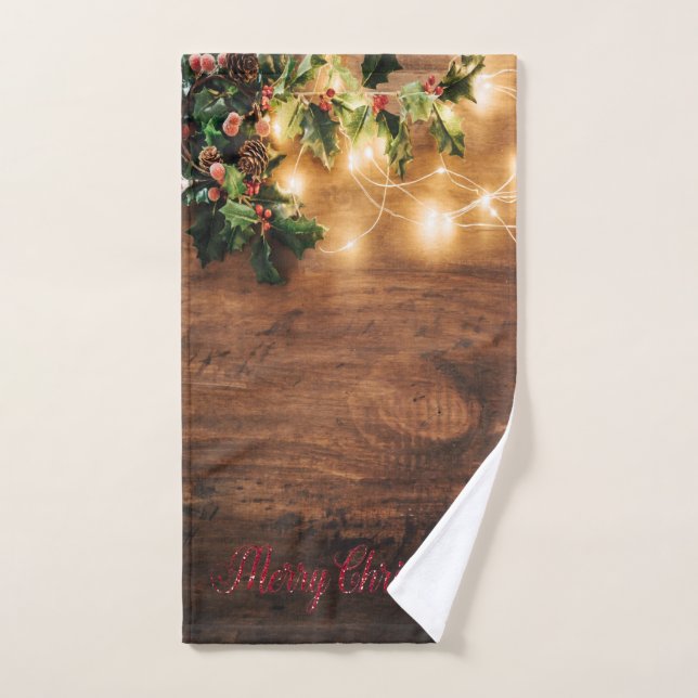 Green Mistletoe, String Lights, Weihnachten Badhandtuch Set (Handtuch)