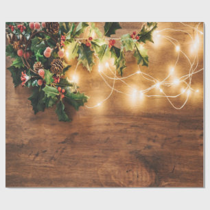 Green Mistletoe, String Lights, Weihnachten Geschenkpapier