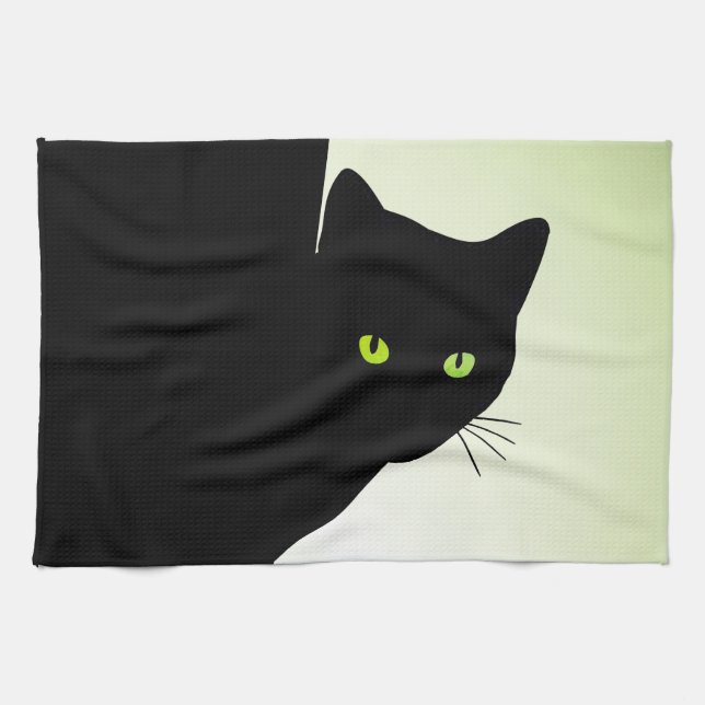 Green Mit Augen Black Cat Geschirrtuch (Horizontal)