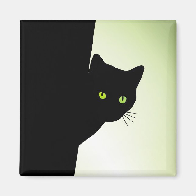 Green Mit Augen Black Cat Magnet (Vorne)