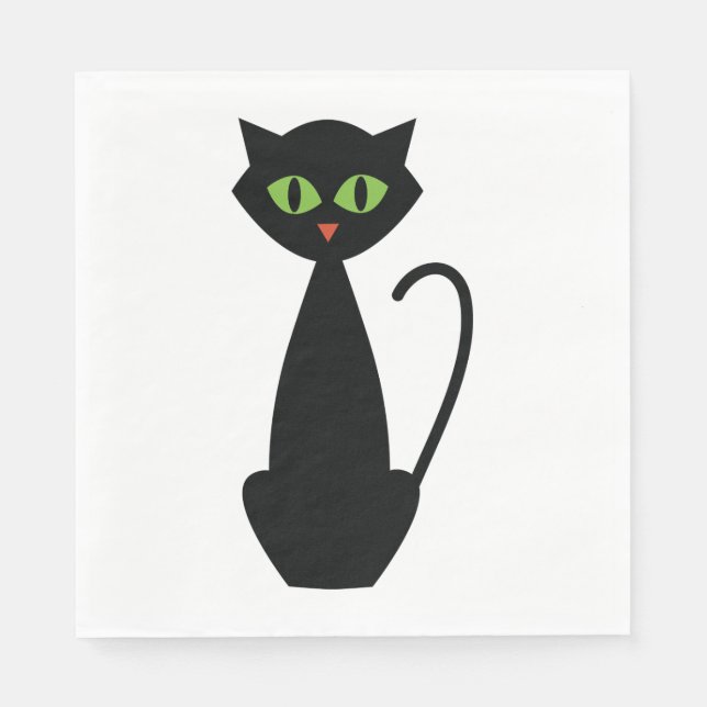 Green Mit Augen Black Cat Napkins Serviette (Vorderseite)