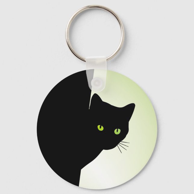 Green Mit Augen Black Cat Schlüsselanhänger (Vorderseite)