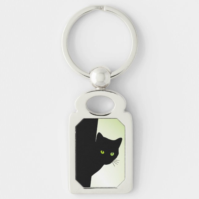 Green Mit Augen Black Cat Schlüsselanhänger (Vorderseite)