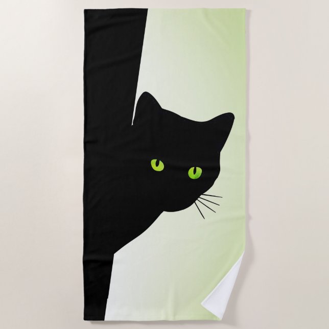 Green Mit Augen Black Cat Strandtuch (Vorderseite)