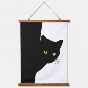 Green Mit Augen Black Cat Wandteppich Mit Holzrahmen
