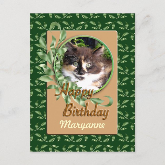 Green Mit Augen Calico Kitten Happy Birthday Postc Postkarte (Vorderseite)