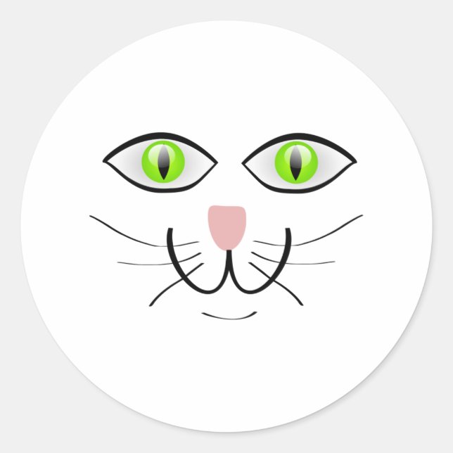 Green-Mit Augen Cat-Face-Cartoon Runder Aufkleber (Vorderseite)