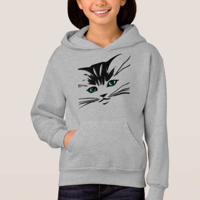 Green Mit Augen Cat Face Hoodie (Vorderseite)