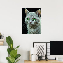 Green Mit Augen Cat Portrait Mystical Cat Art