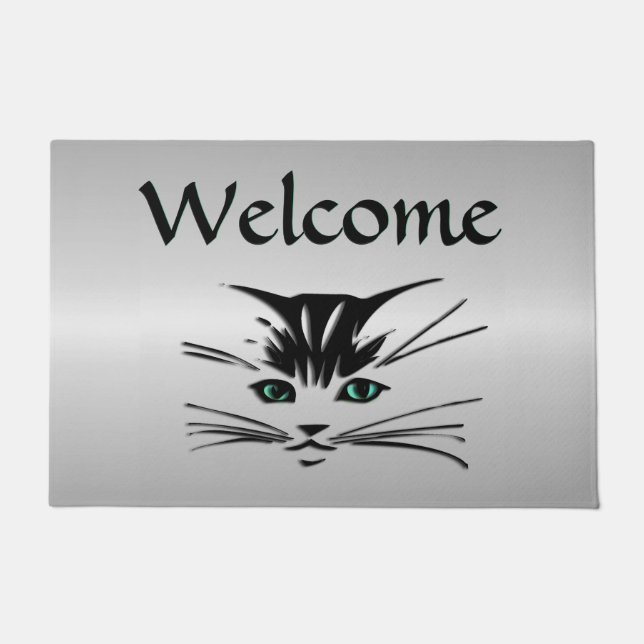 Green Mit Augen Cat Welcome Mat Fußmatte (Vorderseite)