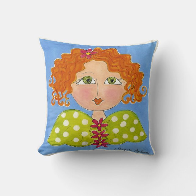 Green Mit Augen Daisy Girl - Painteed Pillow Kissen (Vorderseite)