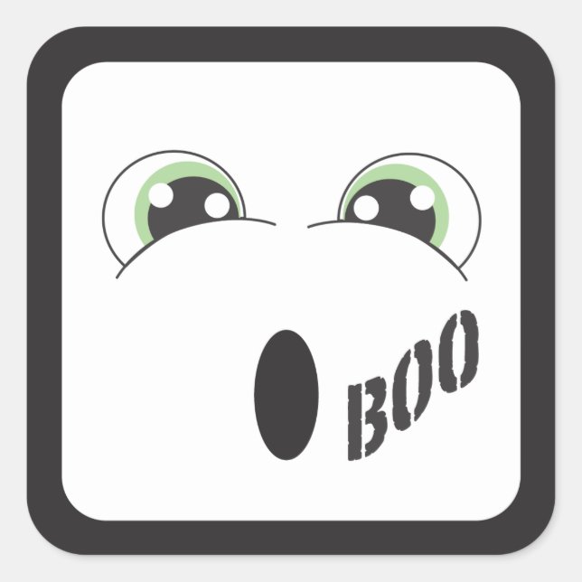 Green Mit Augen Ghost Happy Halloween Quadratischer Aufkleber (Vorderseite)