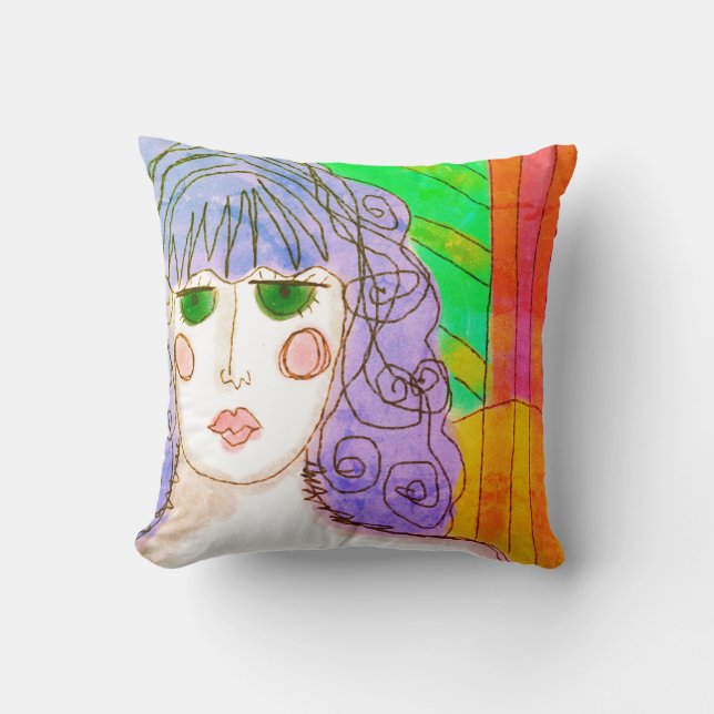 Green Mit Augen Lady Abstrakt Art Kissen (Vorderseite)