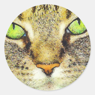 Green Mit Augen Tabby Cat Runder Aufkleber