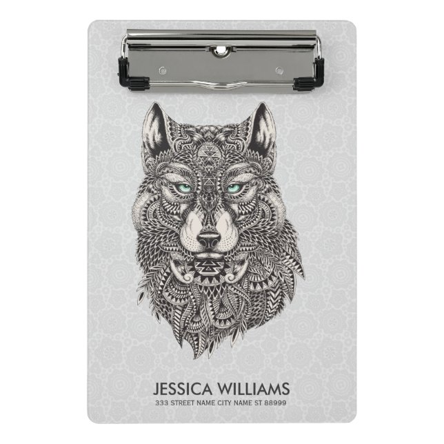 Green Mit Augen Verziert Wolf Illustration Mini Klemmbrett (Vorderseite)