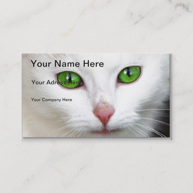 Green Mit Augen White Cat Business Card Visitenkarte (Vorderseite)