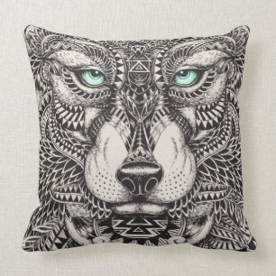 Green Mit Augen Wolf Verziert Illustration Kissen