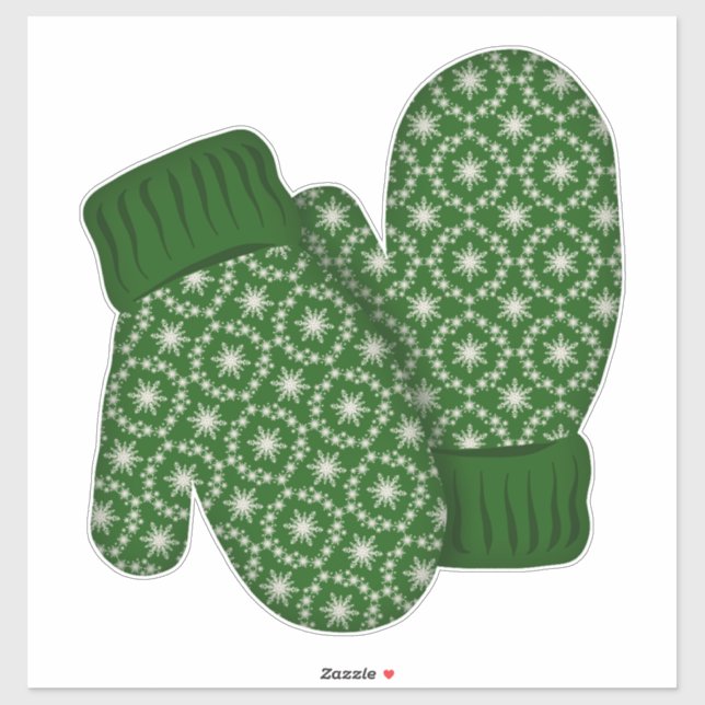 Green Mittens mit Schneeflocken | Große Weihnachte Aufkleber (Blatt)