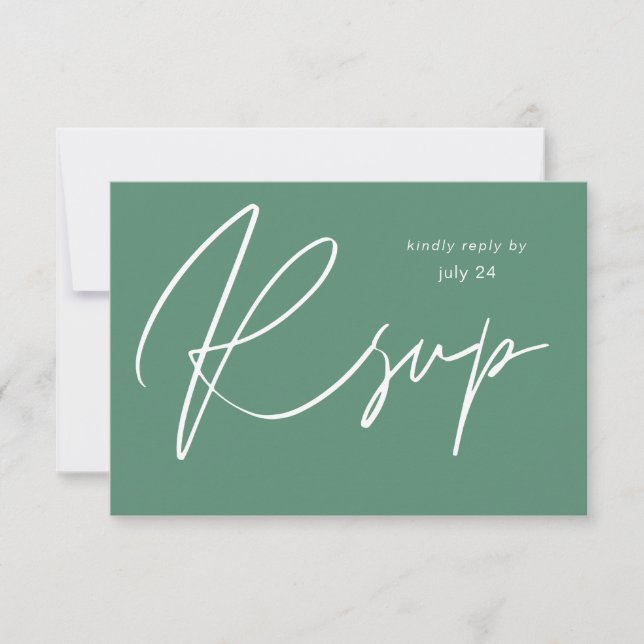 Green MOD Calligraphy w Meal RSVP Card Karte (Vorderseite)