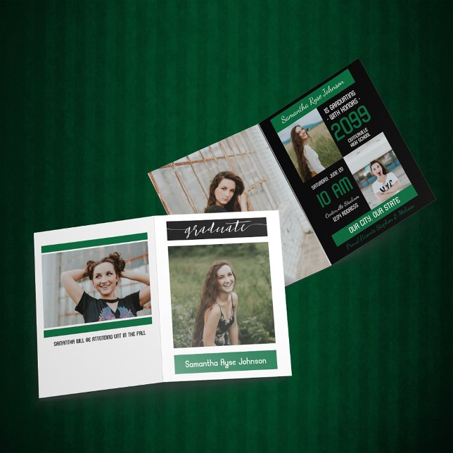 Green Modern Block 5-Foto-Abschluss Einladung (Von Creator hochgeladen)