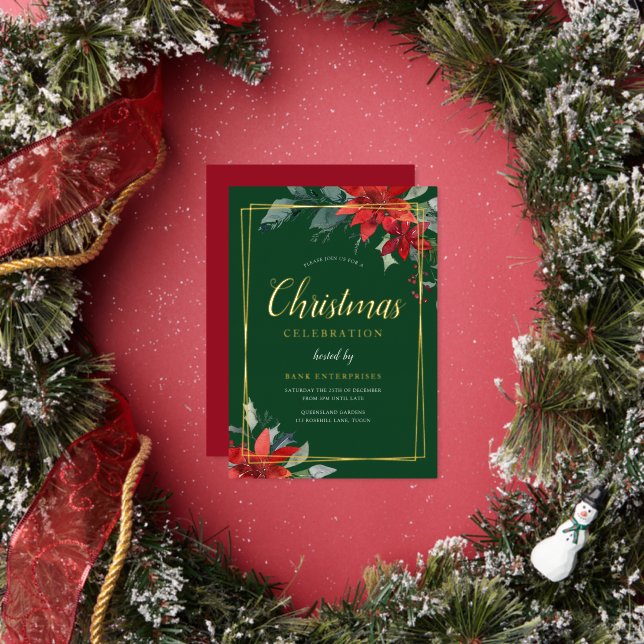 Green Modern Geometric Christmas Party Gold Folieneinladung (Insitu)