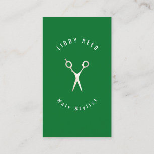 Green Modern Hair Stylist Gold Scisson Salon Visitenkarte