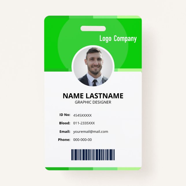 Green Modern ID Identification Card Photo Badge Ausweis (Vorderseite)