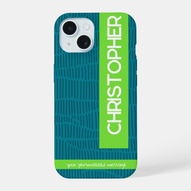 Green Modern Personalisiert Name Phone Case iPhone 15 Hülle (Rückseite)