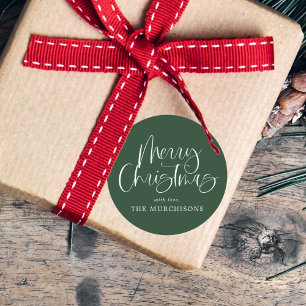 Green Modern Simple Calligraphy Frohe Weihnachten Runder Aufkleber