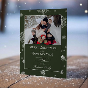 Green Modern Snowflakes Flat Holiday Carte photo