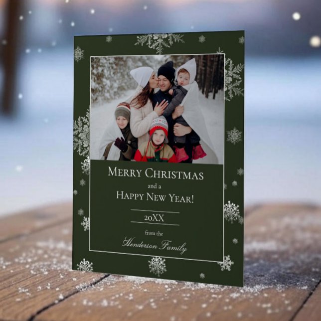 Green Modern Snowflakes Flat Holiday Carte photo (Green Modern Snowflakes Holiday Photo Card)