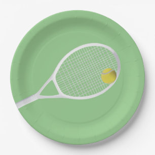 Green Modern Tennis Ball White Racket Pappteller