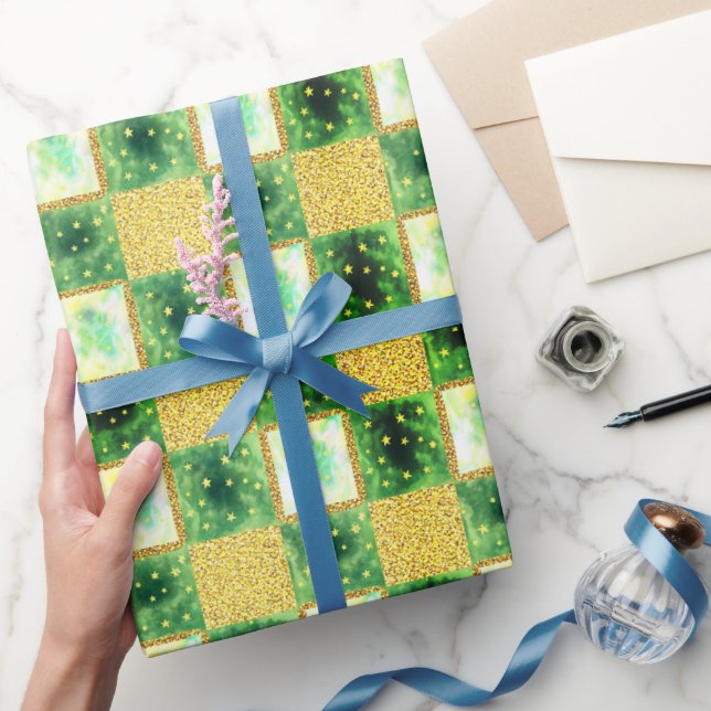 Green | Moderne Imitate Glitzer & Opal Geschenkpapier (Schenken)