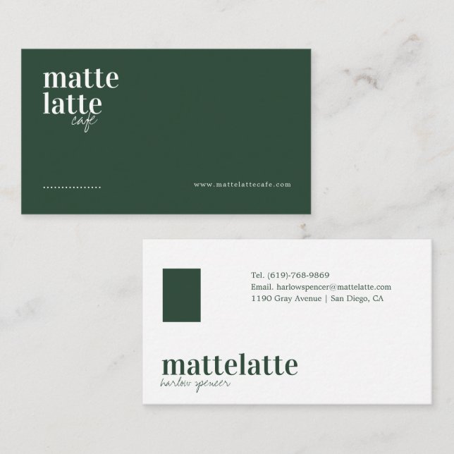 Green | Modernes Elegantes Minimalistisches Berufl Visitenkarte (Vorne/Hinten)