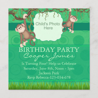 Green Monkey Fun Foto Geburtstag Einladung