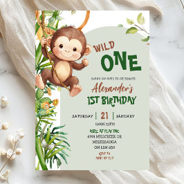 Green Monkey Wild One Safari First Birthday Einladung
