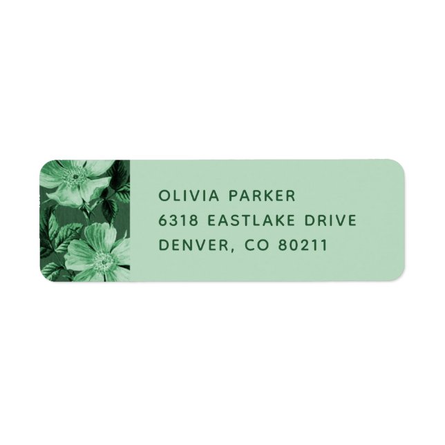 Green Monochromatic Blooms Floral Mailing Label (Vorne)