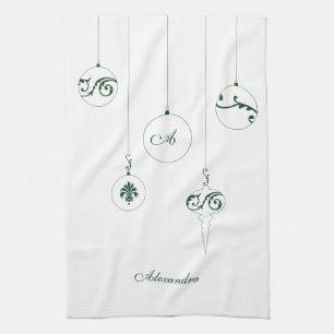 Green Monogram Bauble Ornaments Personalisierter N Geschirrtuch