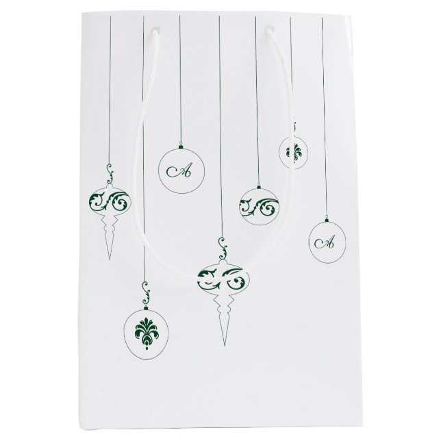Green Monogram Bauble Weihnachtsschmuck Geschenkta Mittlere Geschenktüte (Vorderseite)